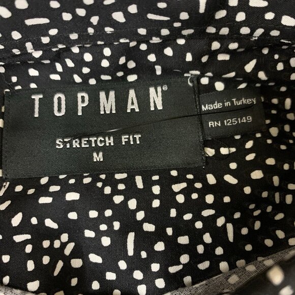 Topman Black White Dot Button Up Shirt Medium Stretch Fit Mod Print Party - Picture 3 of 5